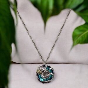 Elegant Silver and Blue turtle Pendant Necklace